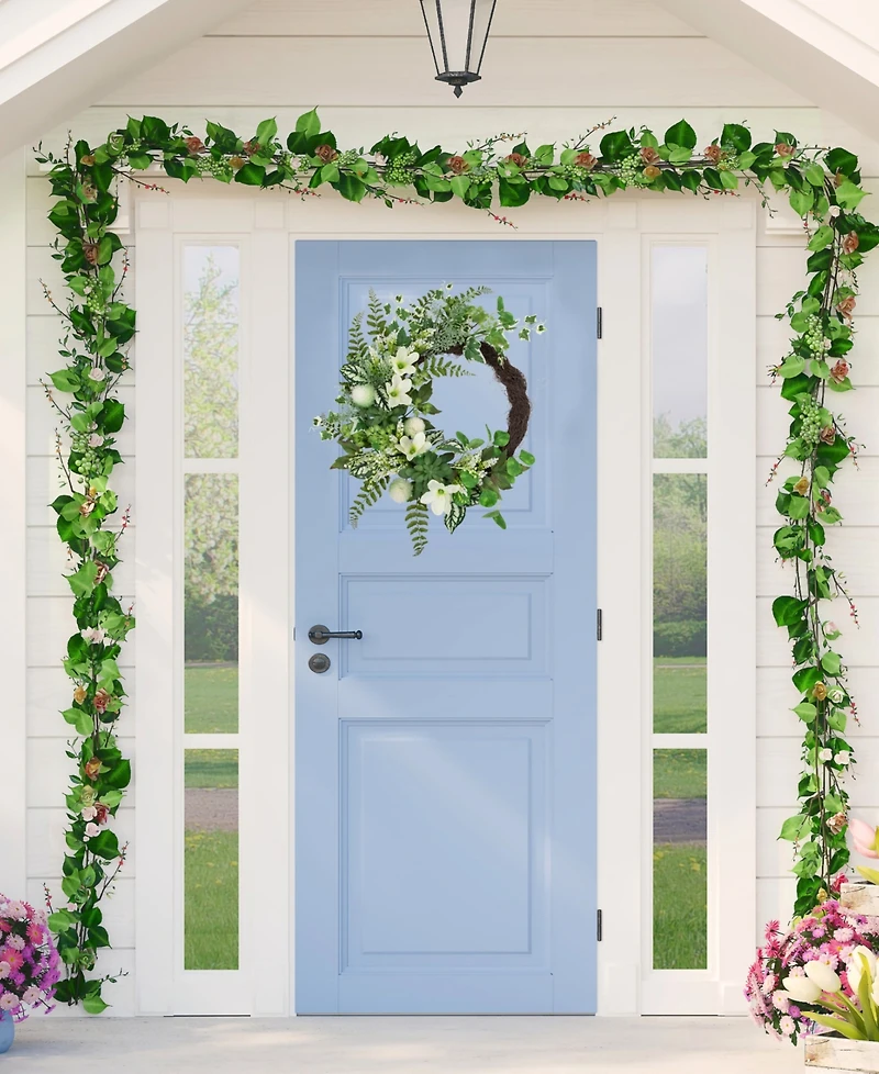 Northlight Hellebores and Ivy Artificial Spring Floral Wreath, 24"