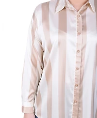 Ny Collection Women's Long Sleeve Striped Satin Blouse