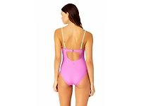 Women's Solid Piped Keyhole One Piece Swimsuit
