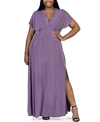 24seven Comfort Apparel Plus Size Front Slit Empire Waist Maxi Dress
