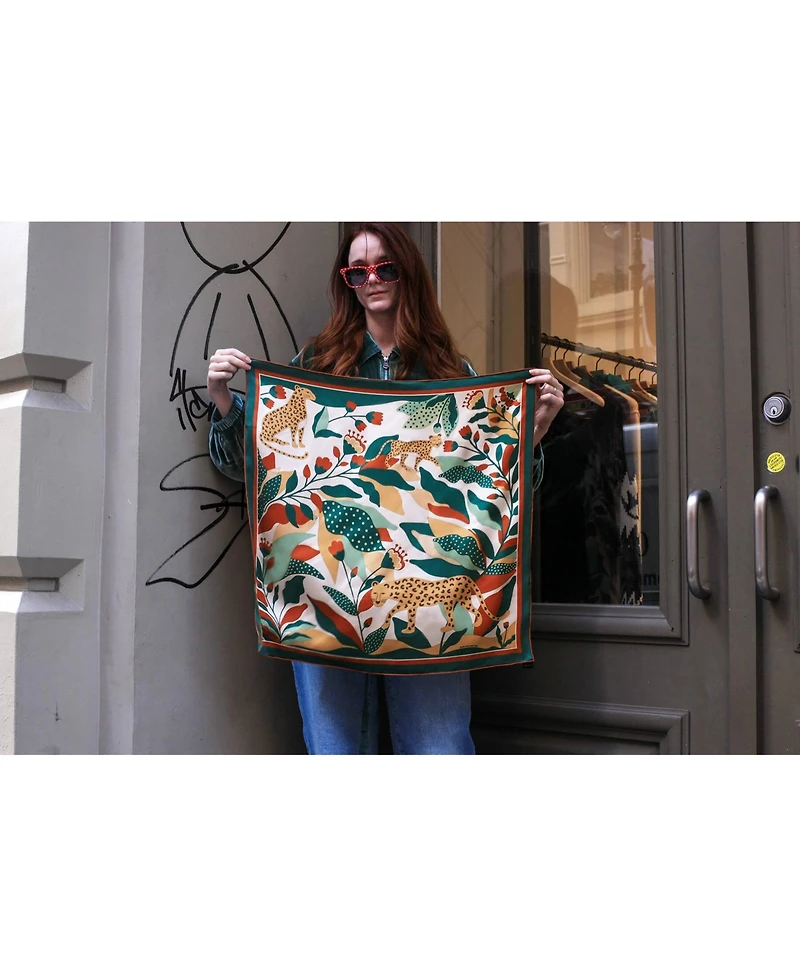 Jessie Zhao New York Double Sided Silk Scarf Of Green Wonderland