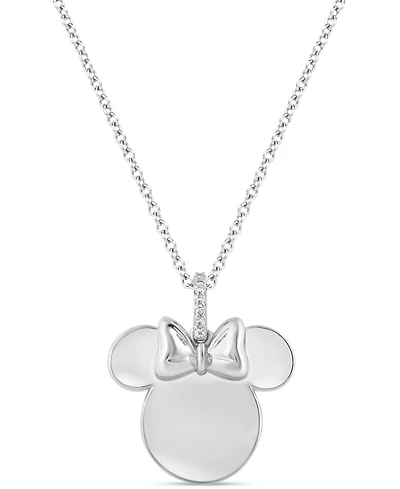 Disney Wonder Fine Jewelry Diamond Accent Minnie Mouse Silhouette Pendant Necklace in Sterling Silver, 16" + 2" extender