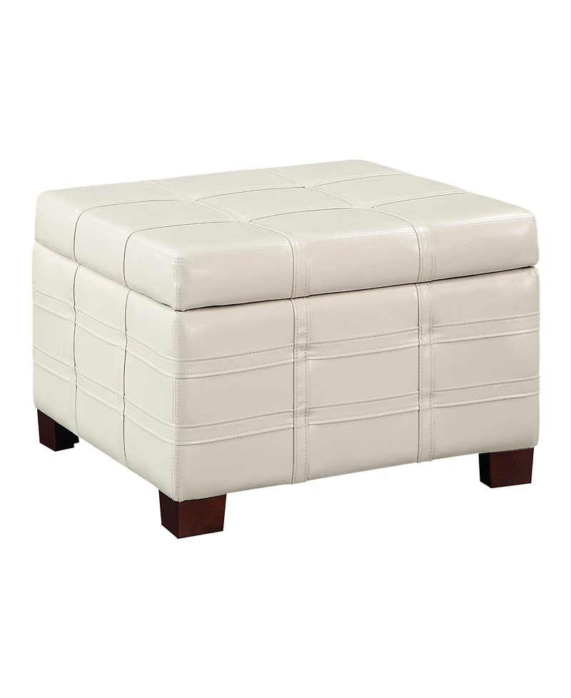 Office Star Detour Strap 29.75" Square Storage Ottoman in Cream Faux Leather Upholstery and Wood