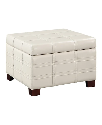 Office Star Detour Strap 29.75" Square Storage Ottoman in Cream Faux Leather Upholstery and Wood
