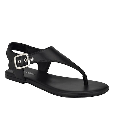 Calvin Klein Women's Moraca Buckle T-Strap Flat Sandals