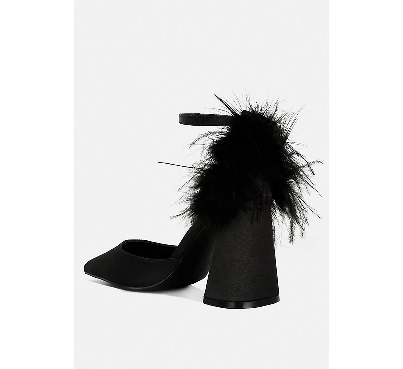 Palmetta Fur Detail Block Heel Sandals