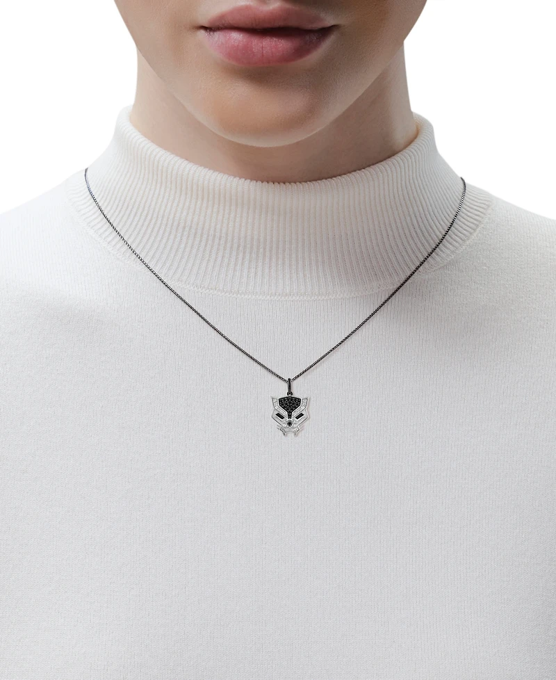 Marvel Wonder Fine Jewelry Black Spinel (1/4 ct. t.w.) & Diamond (1/8 ct. t.w.) Black Panther 18" Pendant Necklace in Sterling Silver
