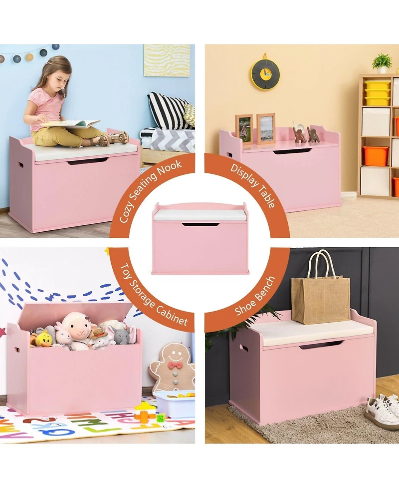 Kids Toy Wooden Flip-top Storage Box Chest Bench with Cushion Hinge