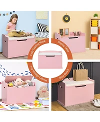 Kids Toy Wooden Flip-top Storage Box Chest Bench with Cushion Hinge