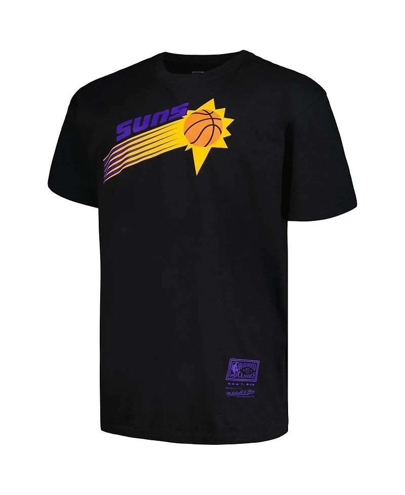 Men's Mitchell & Ness Black Distressed Phoenix Suns Big and Tall Hardwood Classics Vintage-Like Logo T-shirt