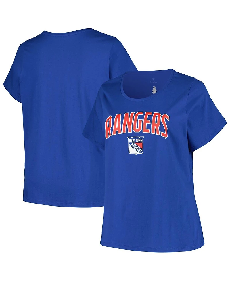 Women's Profile Blue New York Rangers Plus Size Arch Over Logo T-shirt
