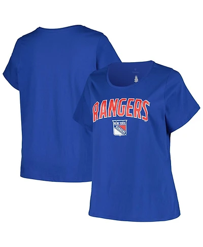 Women's Profile Blue New York Rangers Plus Size Arch Over Logo T-shirt