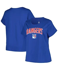 Women's Profile Blue New York Rangers Plus Size Arch Over Logo T-shirt