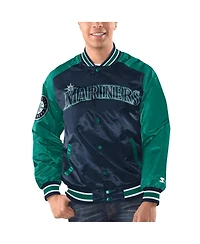 Men's Starter Navy, Aqua Seattle Mariners Varsity Satin Full-Snap Jacket