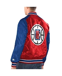 Men's Starter Red, Royal La Clippers Renegade Satin Full-Snap Varsity Jacket