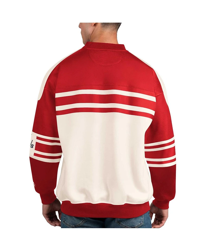 Men's Starter White Washington Capitals Defense Fleece Crewneck Pullover Sweatshirt