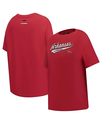 Women's Pro Standard Cardinal Arkansas Razorbacks Script Tail Oversized Boyfriend T-shirt