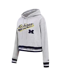 Women's Pro Standard Heather Gray Michigan Wolverines Script Tail Fleece Cropped Pullover Hoodie
