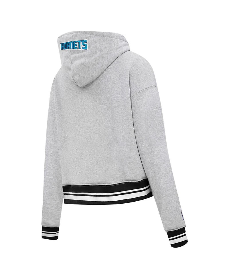Women's Pro Standard Heather Gray Charlotte Hornets Script Tail Cropped Pullover Hoodie