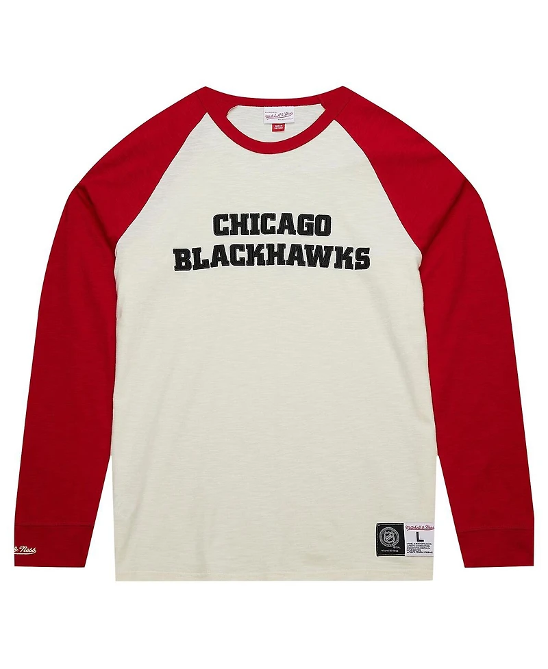Men's Mitchell & Ness Cream Chicago Blackhawks Legendary Slub Vintage-Like Raglan Long Sleeve T-shirt