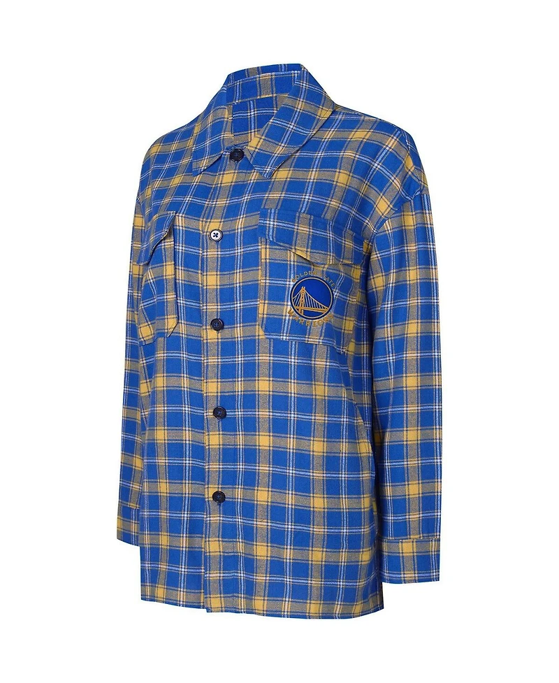 Women's College Concepts Blue, Gold Golden State Warriors Boyfriend Button-Up Nightshirt