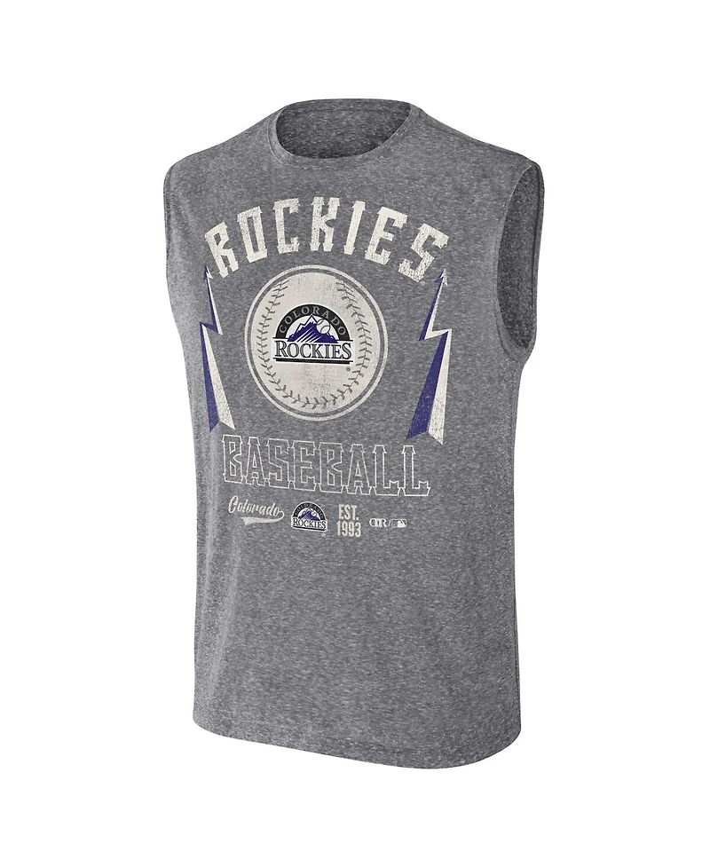 Men's Darius Rucker Collection by Fanatics Charcoal Distressed Colorado Rockies Relaxed-Fit Muscle Tank Top