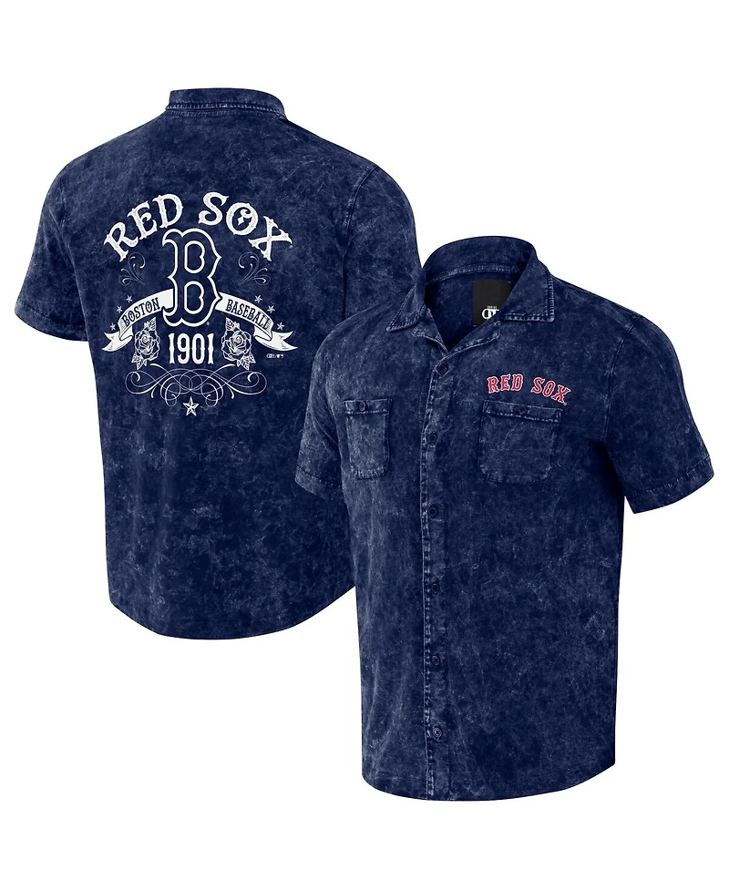 Men's Darius Rucker Collection by Fanatics Navy Distressed Boston Red Sox Denim Team Color Button-Up Shirt