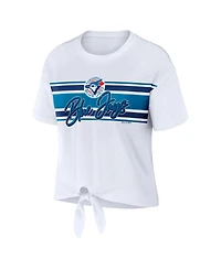 Women's Wear by Erin Andrews White Toronto Blue Jays Front Tie T-shirt