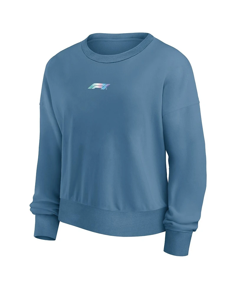 Women's Fanatics Blue Formula 1 Merchandise Y2K Badge Fleece Pullover Sweatshirt