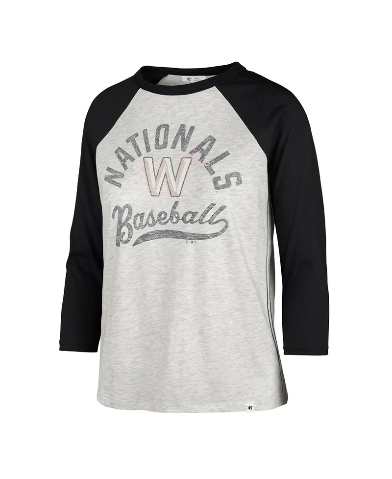 Women's '47 Brand Gray Distressed Washington Nationals City Connect Retro Daze Ava Raglan 3/4-Sleeve T-shirt