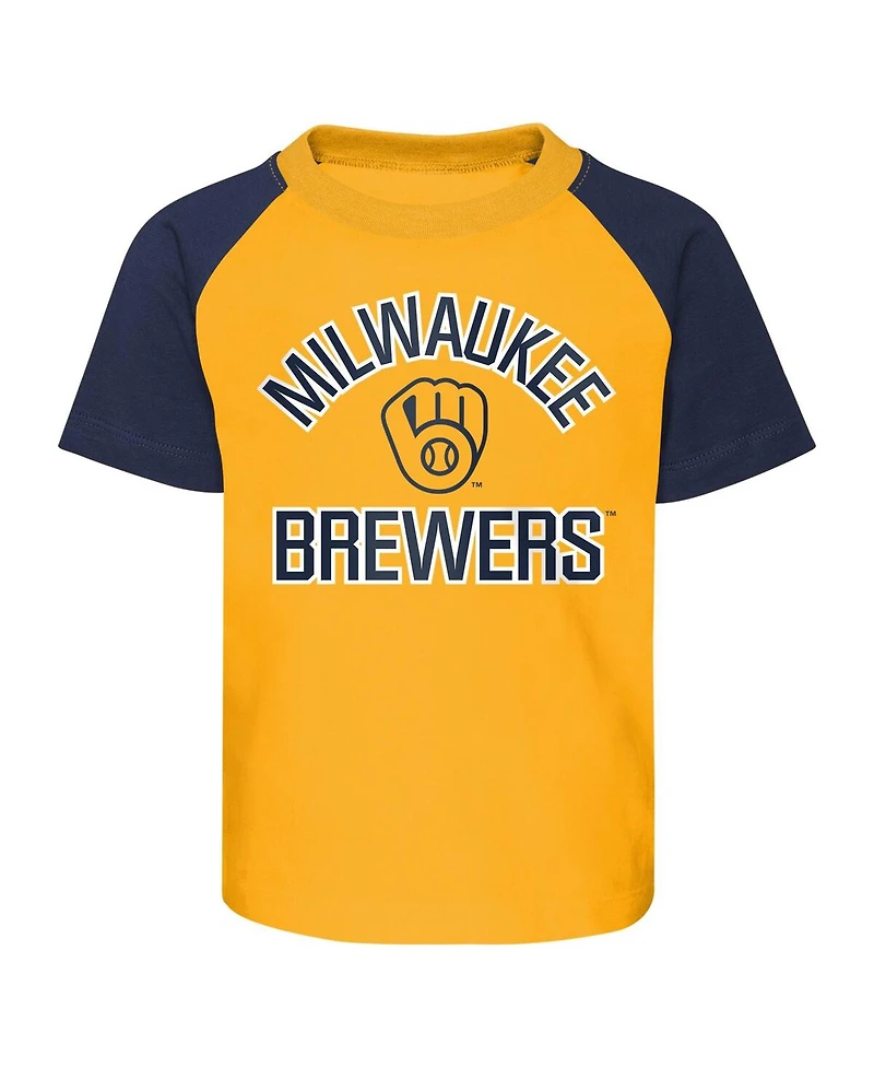 Baby Boys and Girls Gold, Heather Gray Milwaukee Brewers Ground Out Baller Raglan T-shirt Shorts Set
