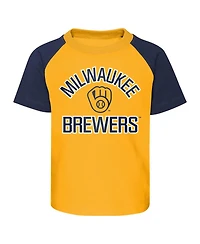 Baby Boys and Girls Gold, Heather Gray Milwaukee Brewers Ground Out Baller Raglan T-shirt Shorts Set