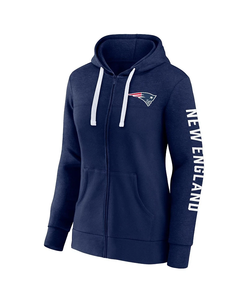 Women's Fanatics Heather Navy New England Patriots Plus City Ties Full-Zip Hoodie