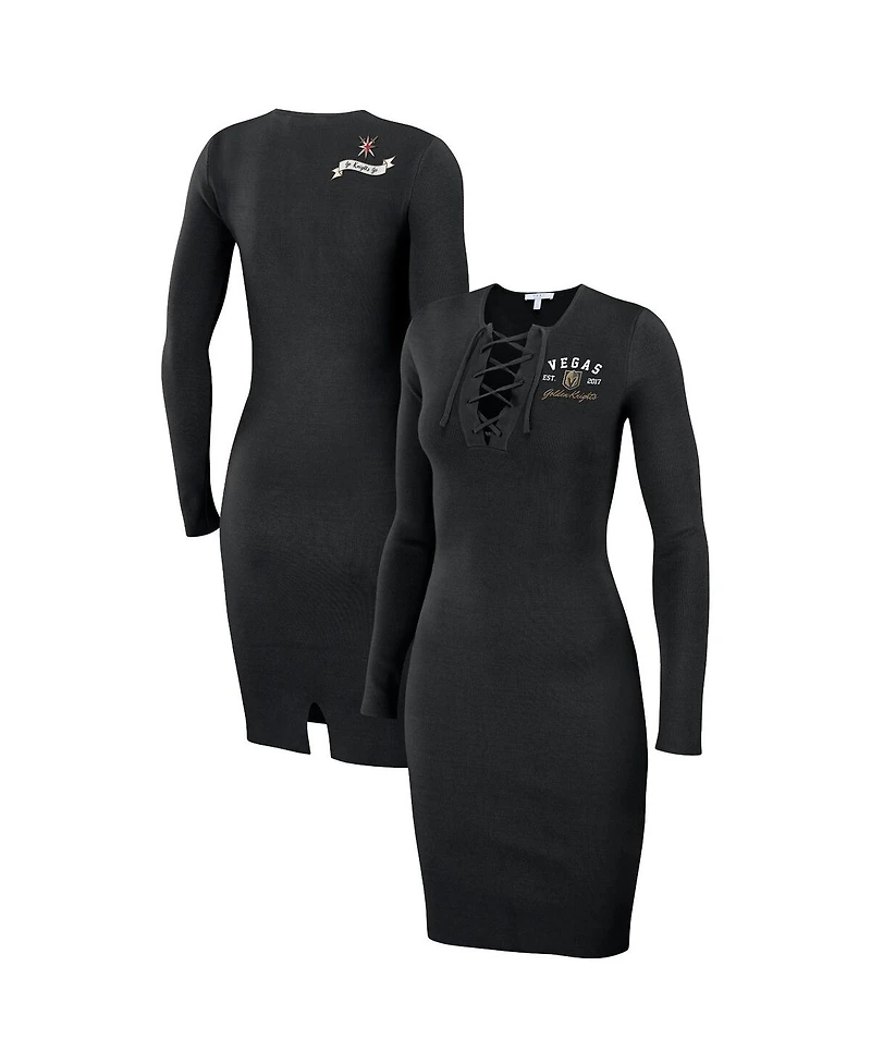 Women's Wear by Erin Andrews Black Vegas Golden Knights Lace-Up Dress