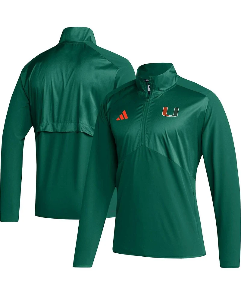 Men's adidas Green Miami Hurricanes Sideline Aeroready Raglan Sleeve Quarter-Zip Jacket