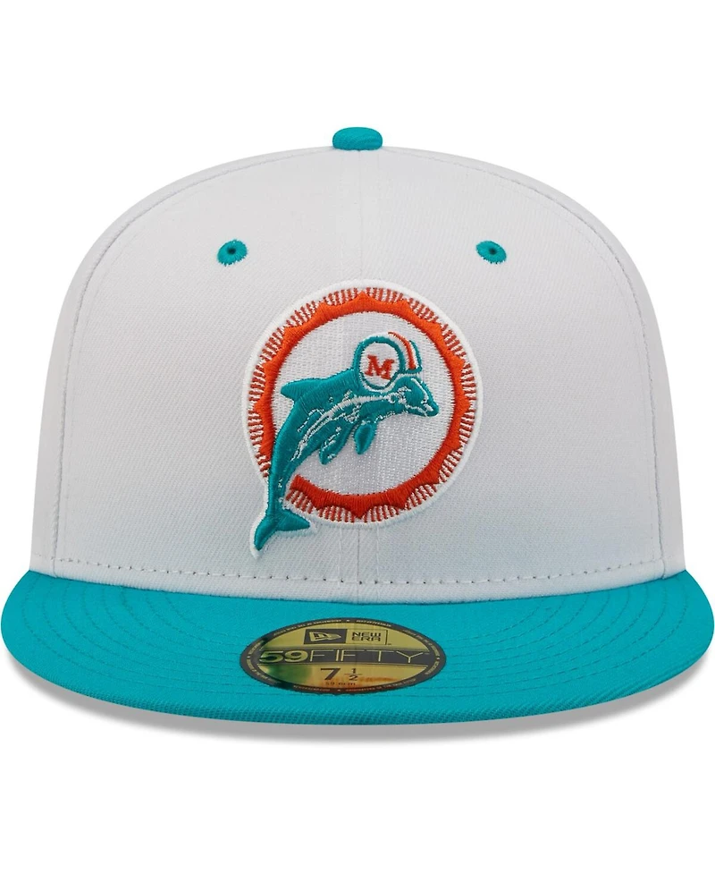 Men's New Era White, Aqua Miami Dolphins Flipside 2Tone 59FIFTY Fitted Hat