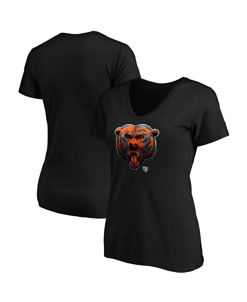 Women's Fanatics Black Chicago Bears Midnight Mascot Logo V-Neck T-shirt