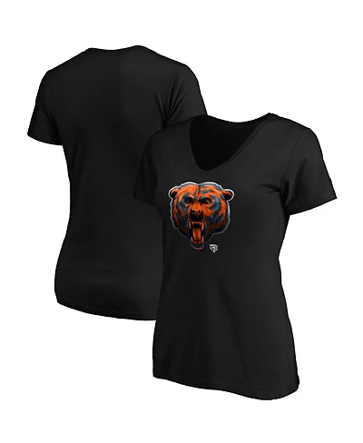 Women's Fanatics Black Chicago Bears Midnight Mascot Logo V-Neck T-shirt