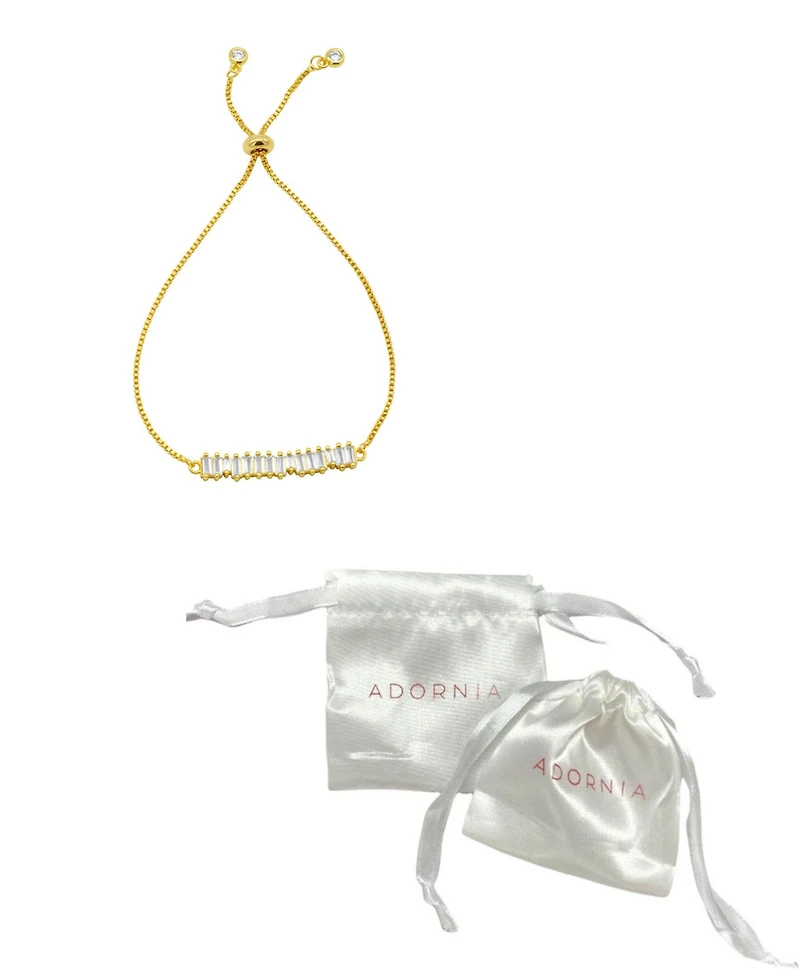 Adornia 14K Gold-Plated Bolo Bracelet with Baguette Crystal Bar