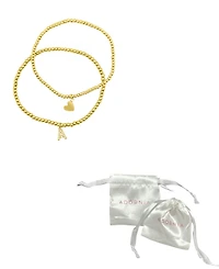 Adornia 14K Gold-Plated Stretch Bracelet Set with Mini Crystal Initial