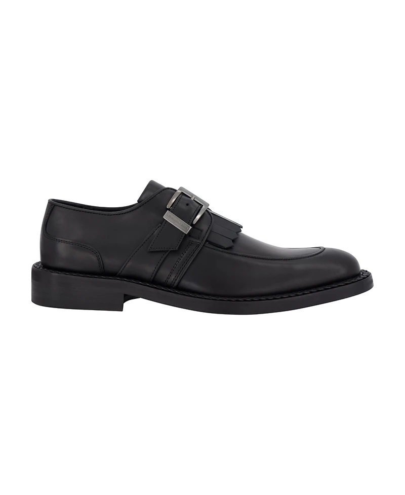 Karl Lagerfeld Paris Men's White Label Monk Strap Moc Toe with Fringe Shoes