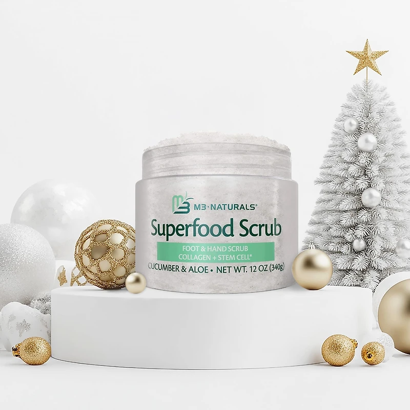 M3 Superfood Exfoliating Body Scrub & Face Scrub Organic Aloe Collagen Shea Butter Stem Cell Cellulite Remover & Stretch Mark Remover Sugar Scrub Body