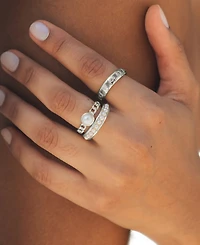 Sterling Forever Cubic Zirconia Genuine Shell Pearl Kimber Stacking 3 Piece Ring Set