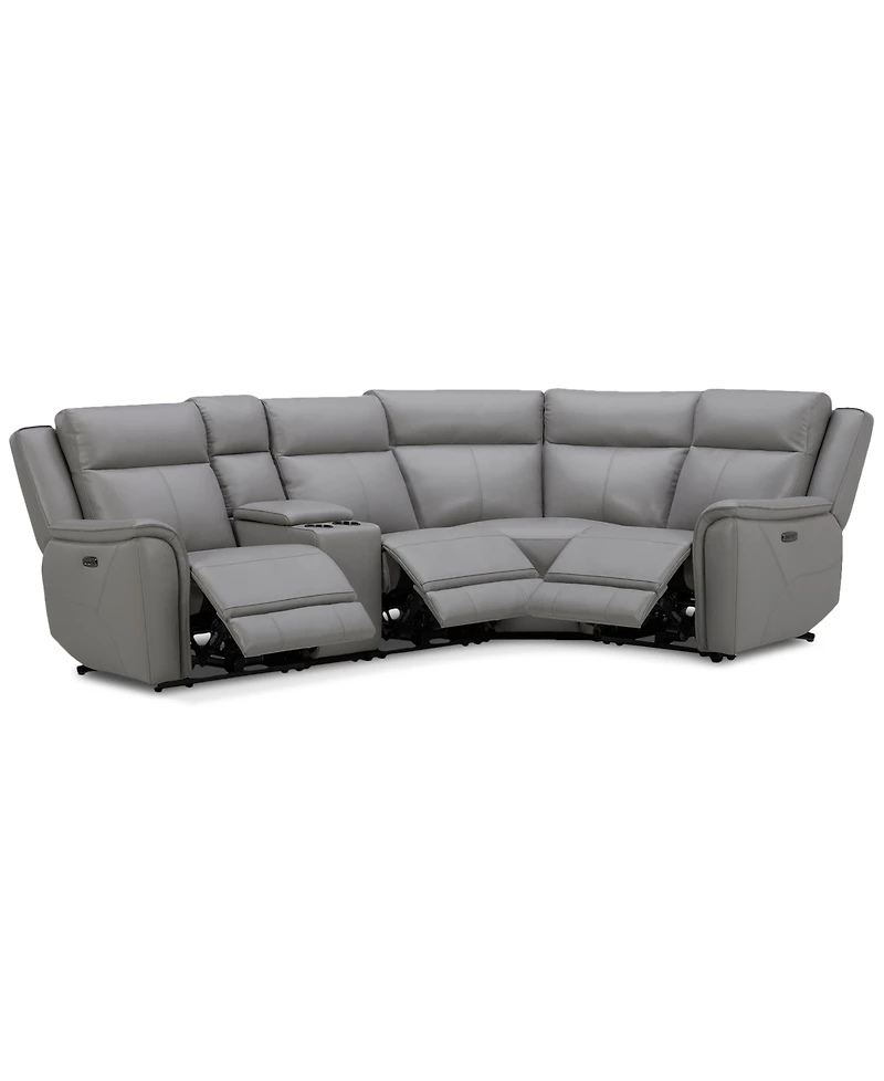 Addyson 117" 5-Pc. Leather Sectional with 3 Zero Gravity Recliners Power Headrests, Created for Macy's