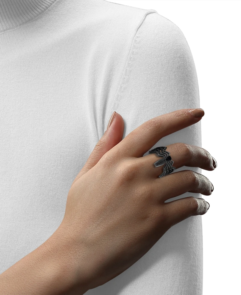Marvel Wonder Fine Jewelry Onyx & Diamond (1/10 ct. t.w.) Venom Spiderman Ring in Black Rhodium-Plated Sterling Silver