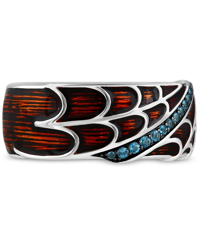 Marvel Wonder Fine Jewelry Men's London Blue Topaz (1/6 ct. t.w.) & Red Enamel Spiderman Web Ring in Sterling Silver