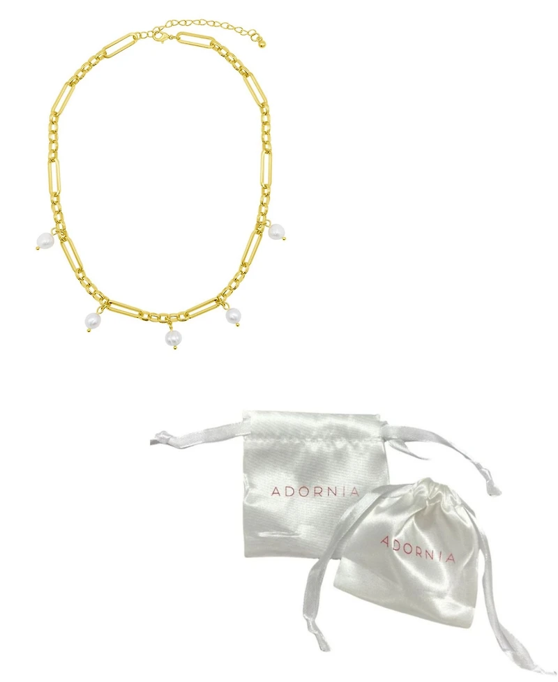 Adornia 14K Gold-Plated Adjustable Cultured Freshwater Pearl Mixed Link Chain Necklace