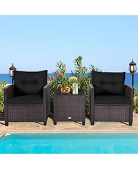 Slickblue 3 Pcs Patio Rattan Furniture Set Cushioned Conversation Coffee Table