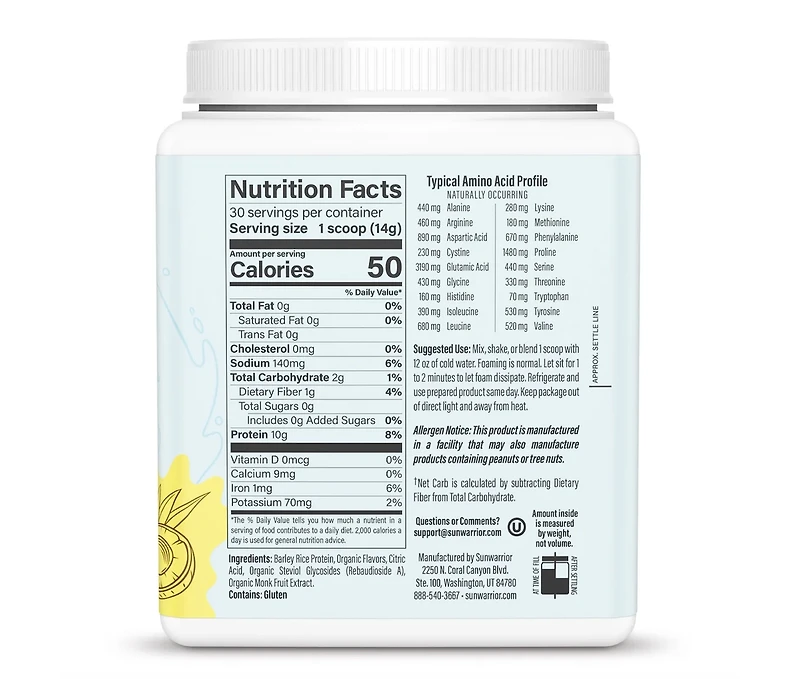 Clear Protein Refresh Protein Powder, Plant Based Protein Powder, Sunwarrior, Pineapple Coconut, 420g
