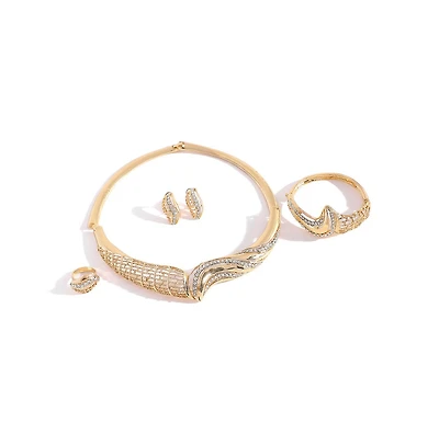 Sohi Women's Gold Embellished Twisted Necklace, Earrings, Bracelet And Ring (Set Of 4)